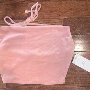 Blashe‎ Pink Velvet Tie-Strap Bandeau Crop Top S NWT | Y2K Trendy Party Top